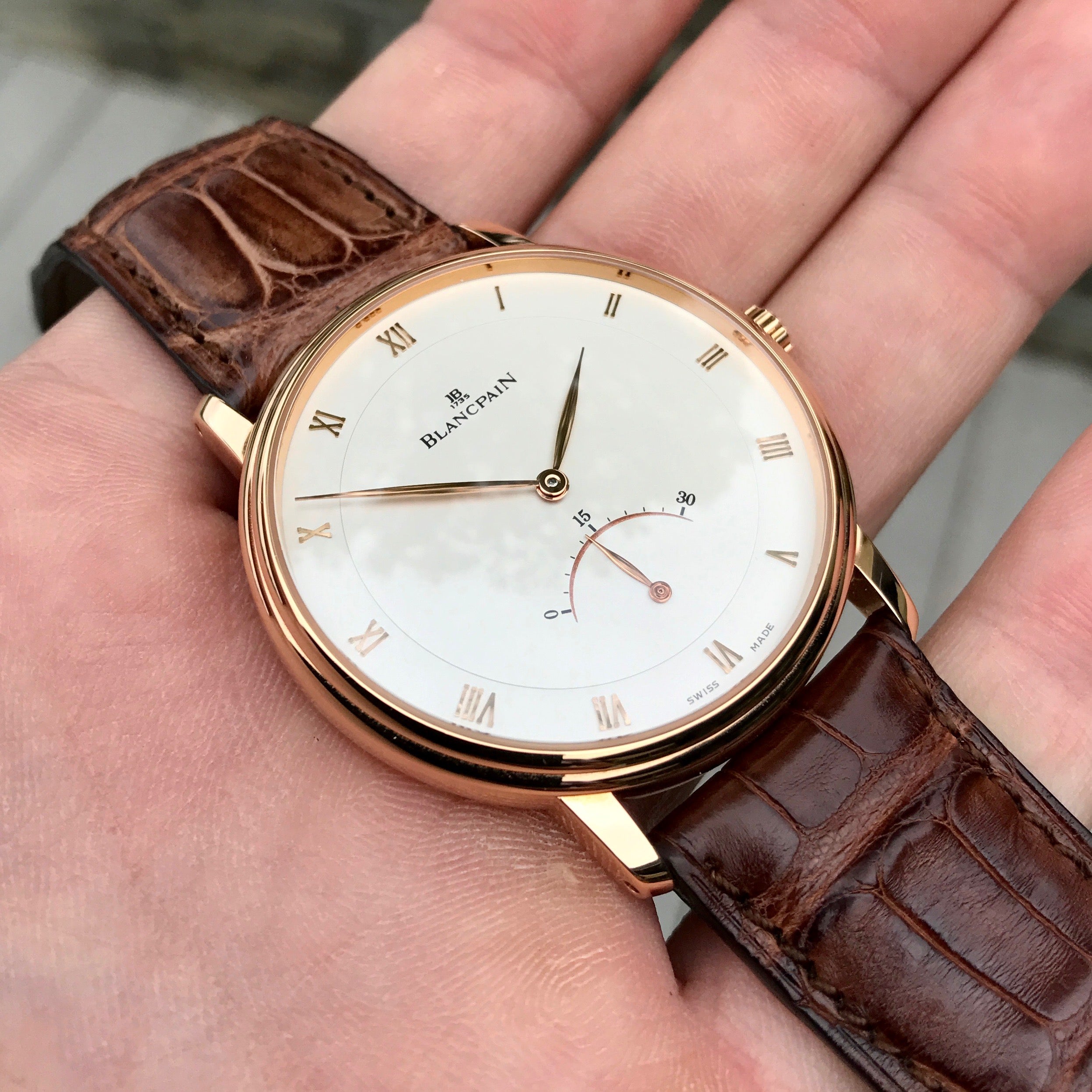 Blancpain Villeret Retrograde Seconds Ultra Slim 4063 18k Rose Gold Leather Automatic Silver Wristwatch Hashtag Watch Company