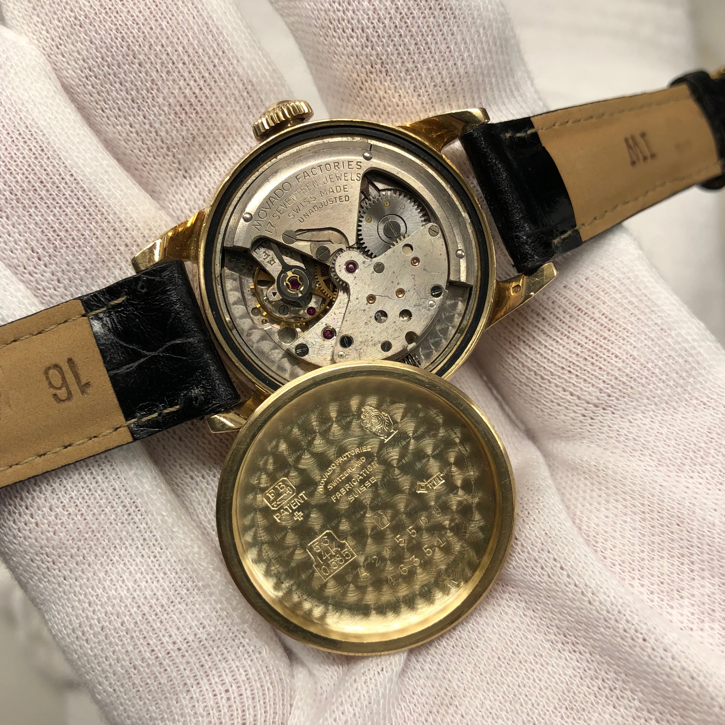 1950s Vintage Movado Calendomatic 46351 Triple Date 14K Yellow Gold Automatic Wristwatch
