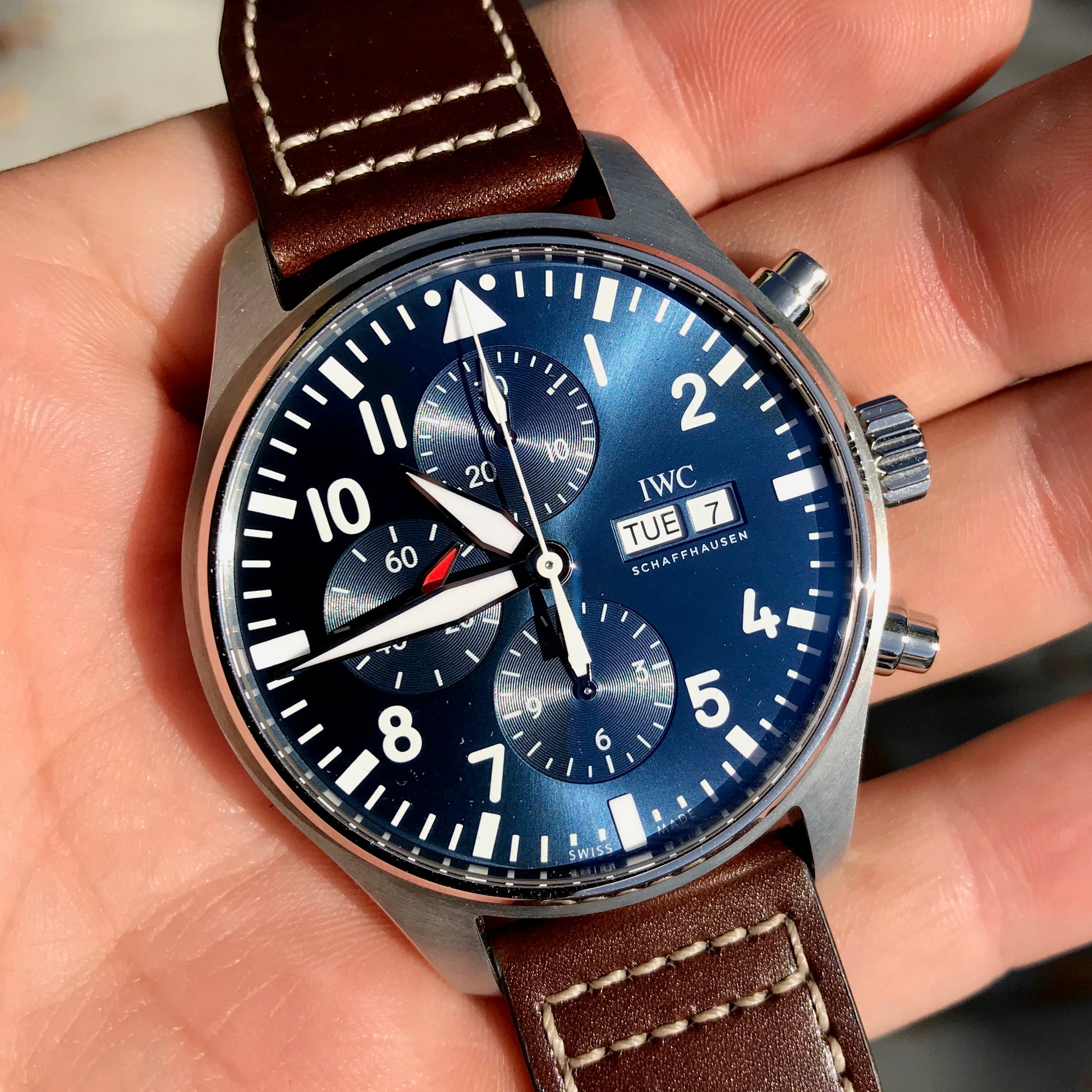 IWC Pilot IW377714 LePetit Prince Automatic Chronograph Day Date 43mm Midnight Blue Wristwatch Box Papers - Hashtag Watch Company