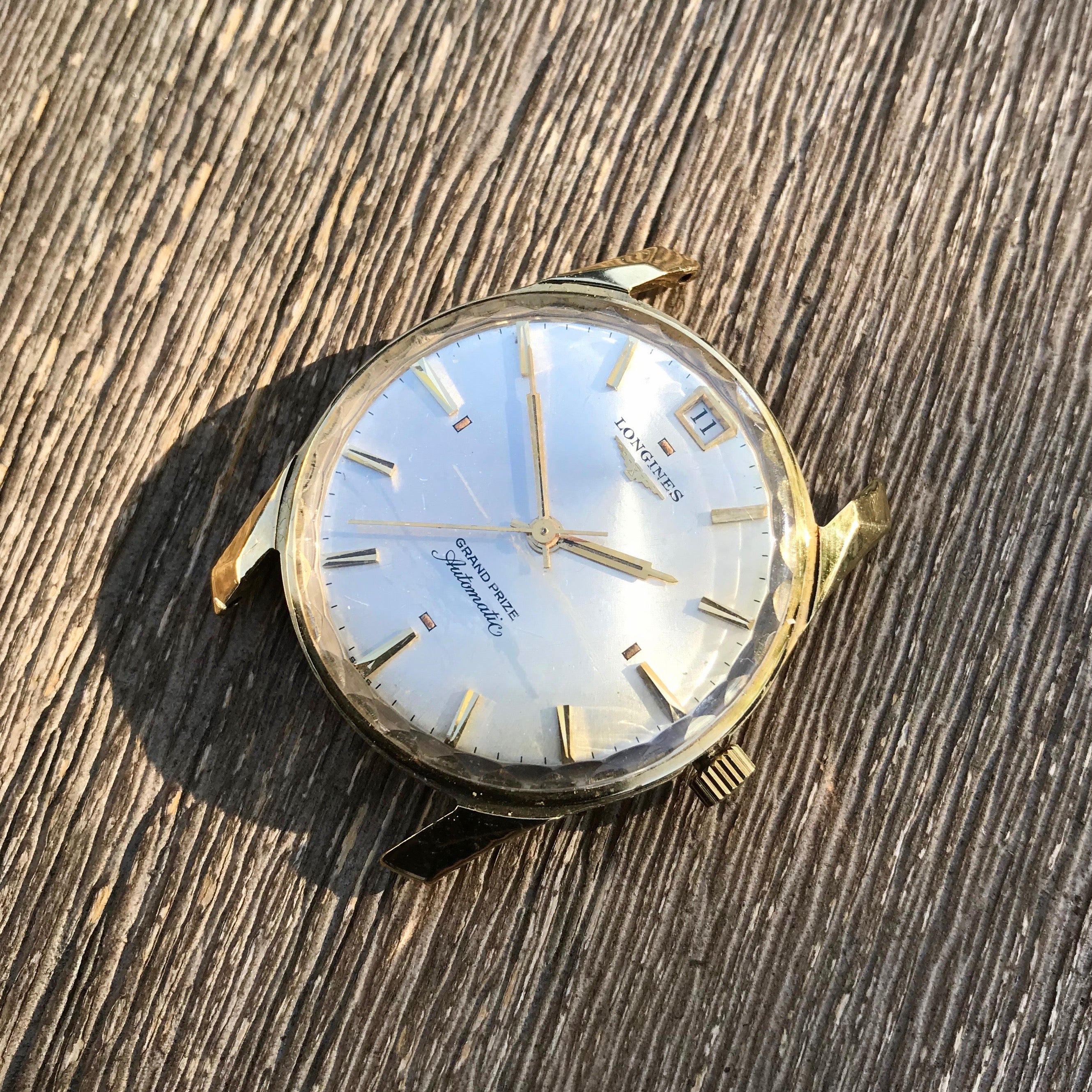 Vintage Longines Grand Prize Automatic 18K Yellow Gold Silver Date ...