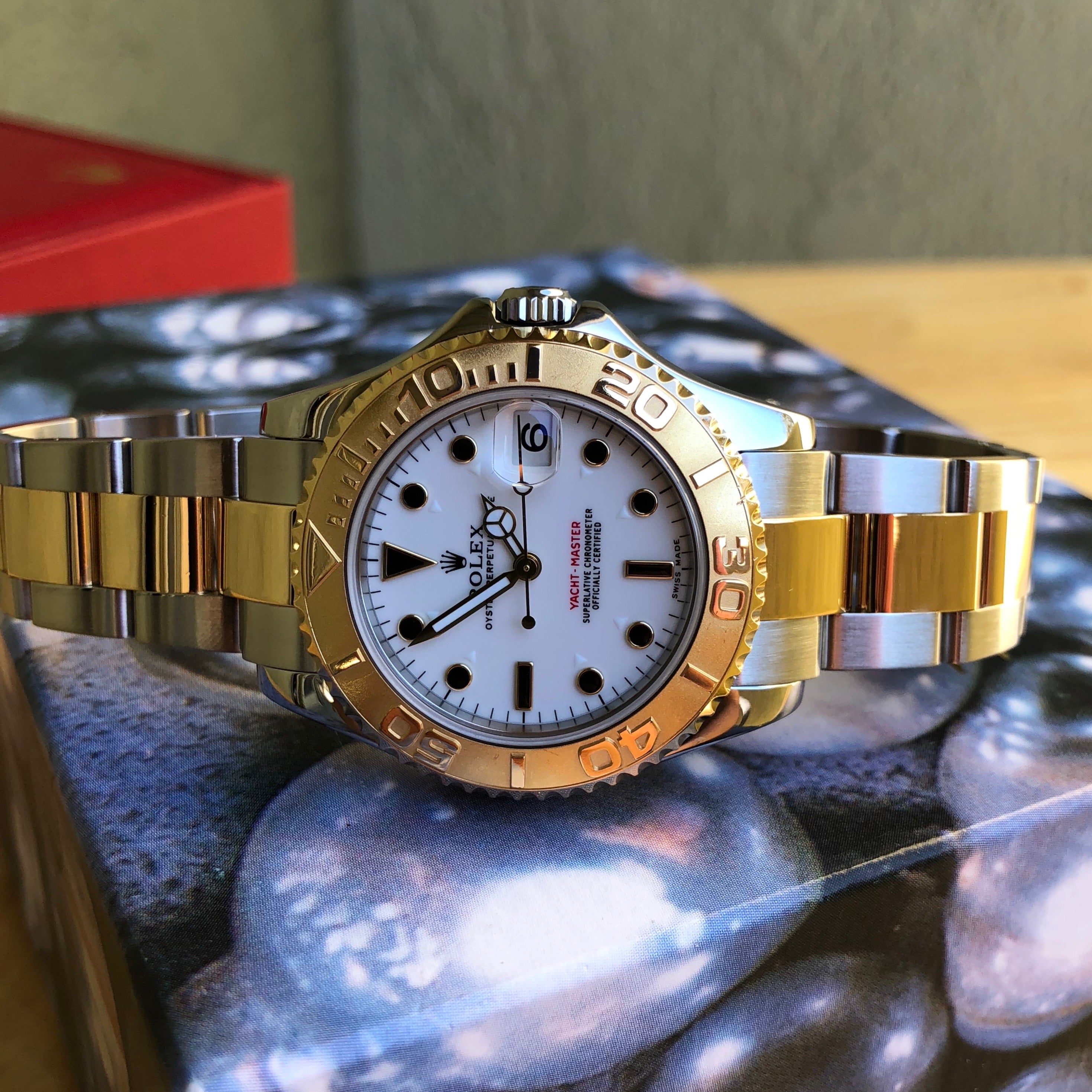 Rolex Yachtmaster 168623 Two Tone Steel Gold 35mm Mid Size White Oyste ...