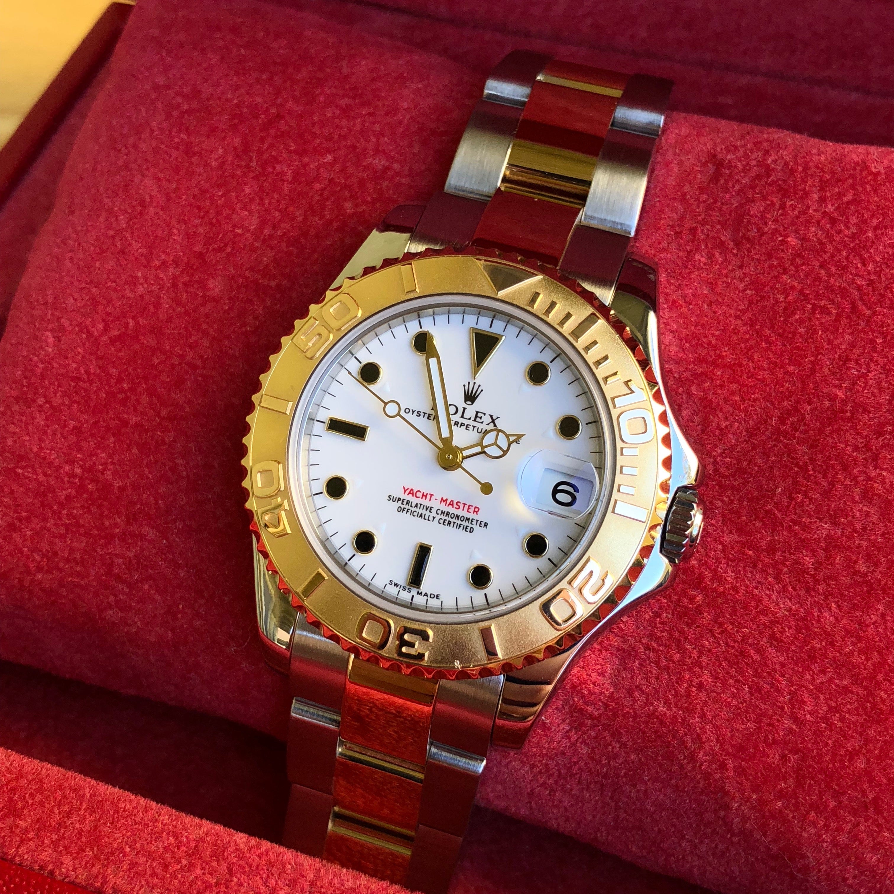Rolex Yachtmaster 168623 Two Tone Steel Gold 35mm Mid Size White Oyste ...