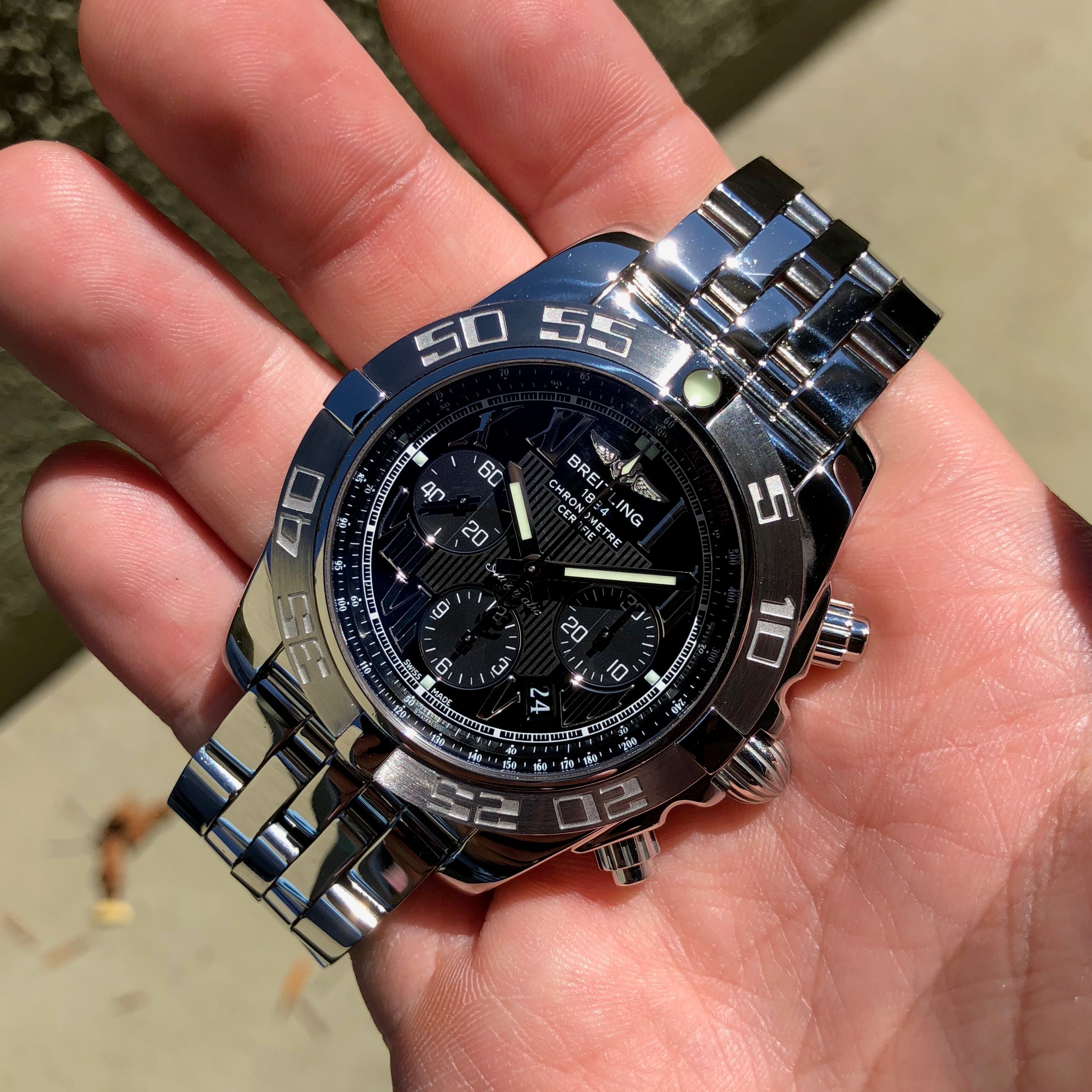 Breitling Chronomat AB0110 Stainless Steel Black Chronograph Wristwatch ...