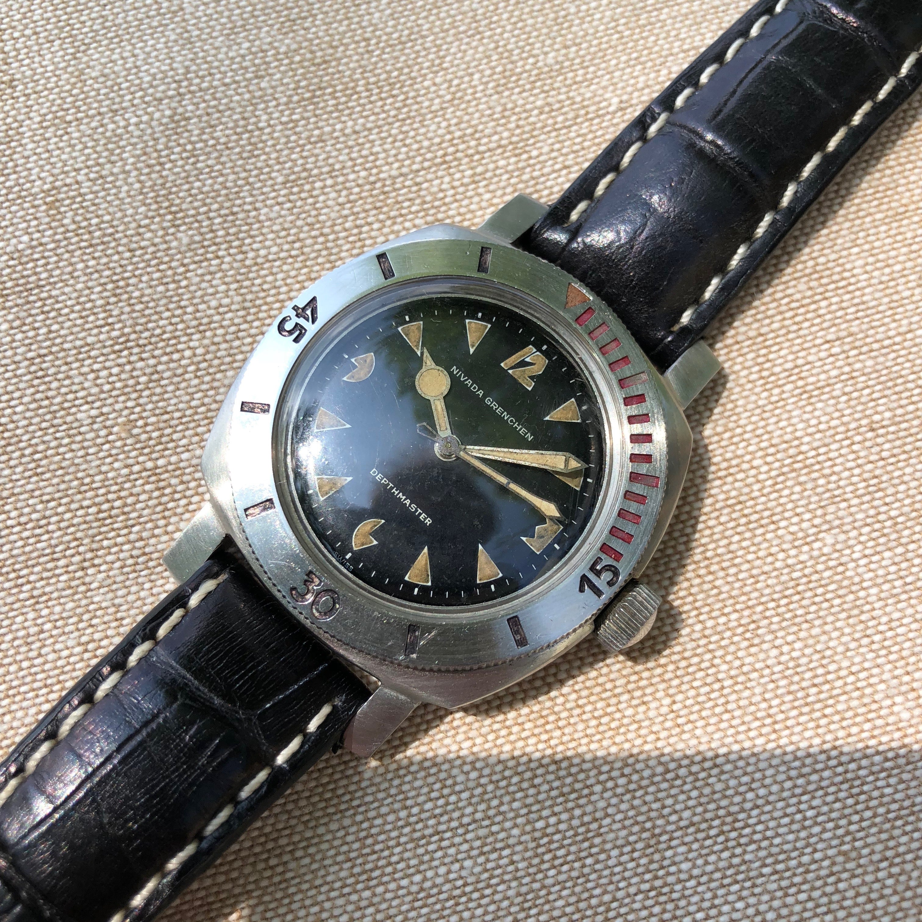 Vintage Nivada Grenchen PacMan Depthmaster 35232 Automatic 3000M ...