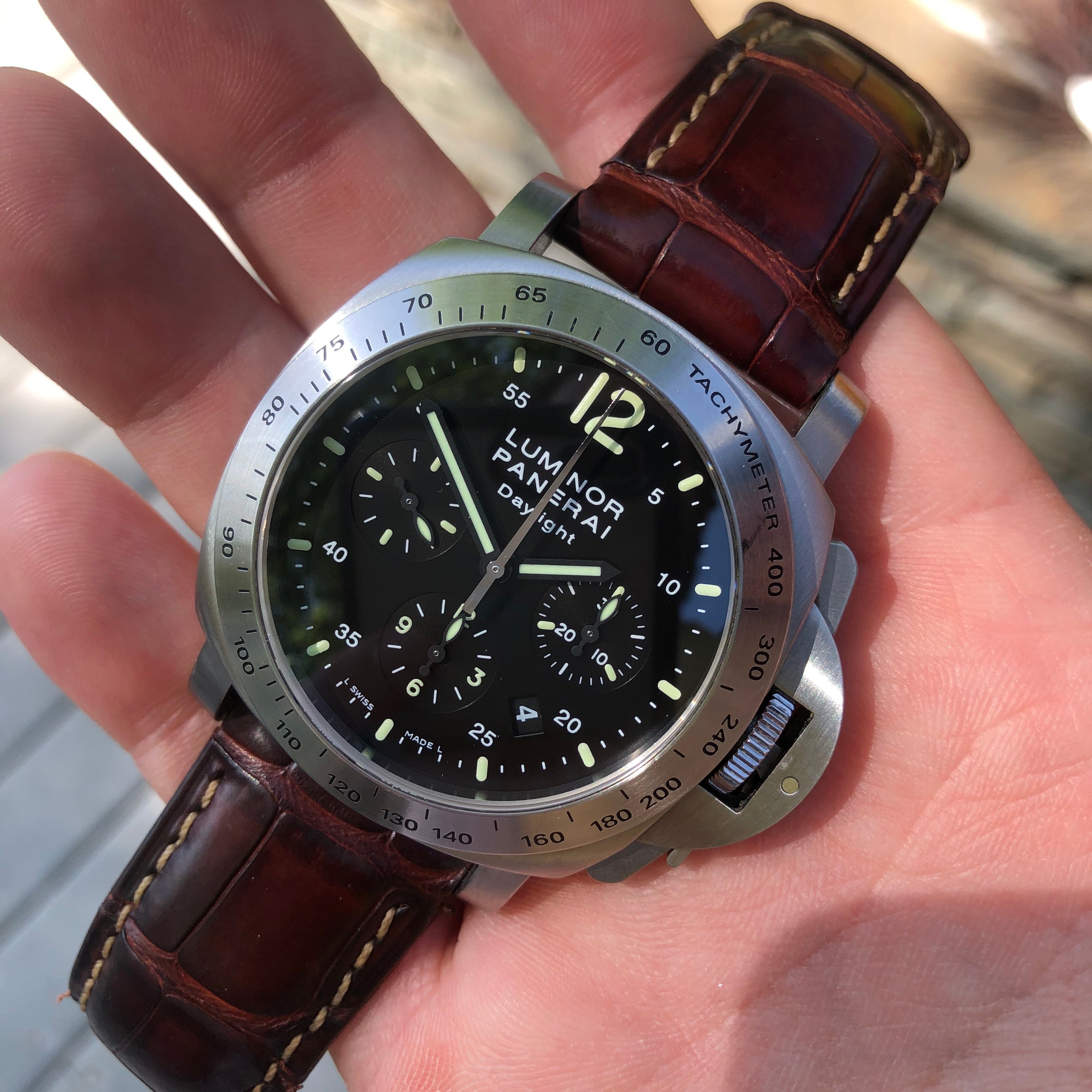 Panerai Luminor Daylight Pam 250 Chronograph Automatic Stainless Steel 44mm Wristwatch Hashtag