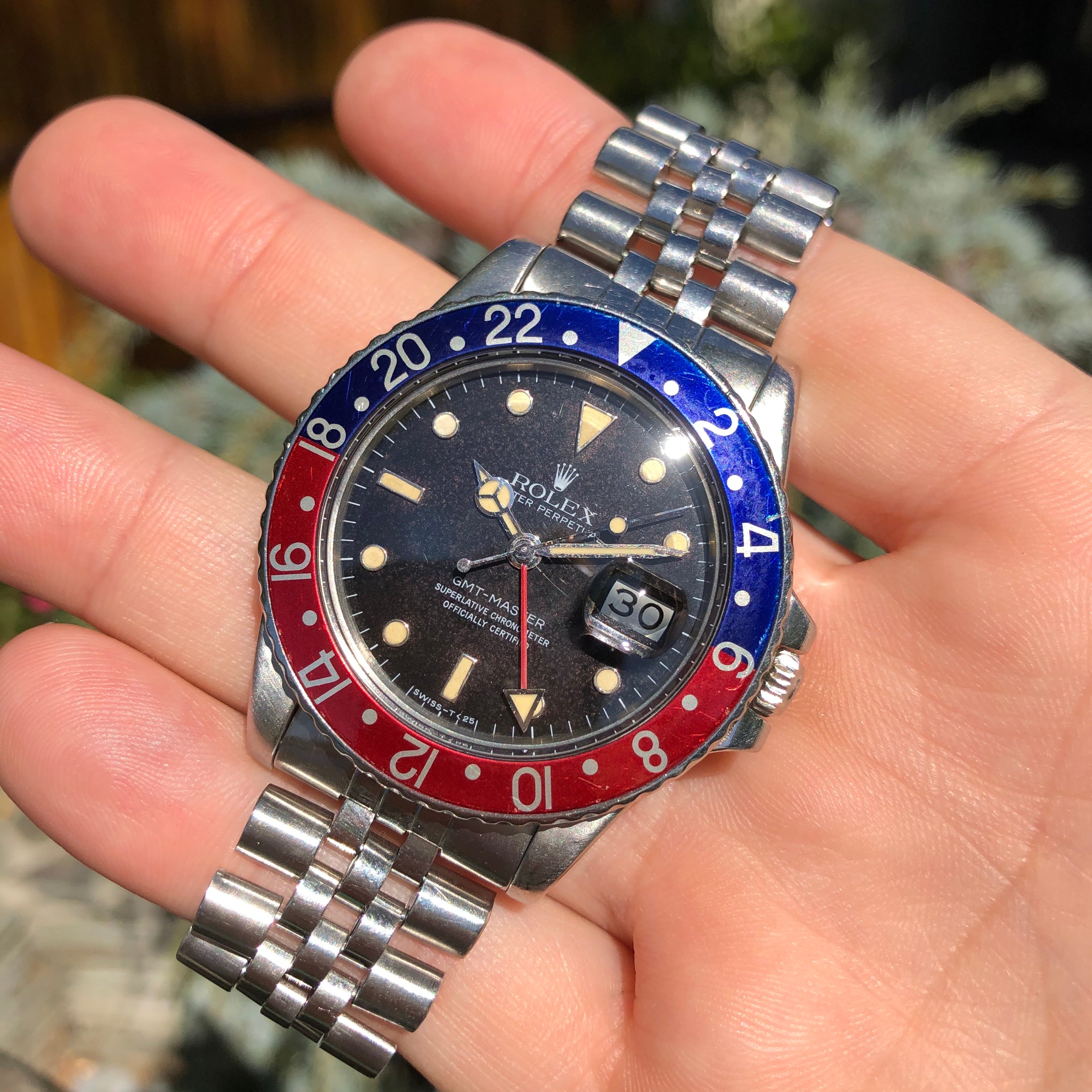 Vintage Rolex GMT MASTER 16750 Pepsi Jubilee Bracelet Wristwatch Circa