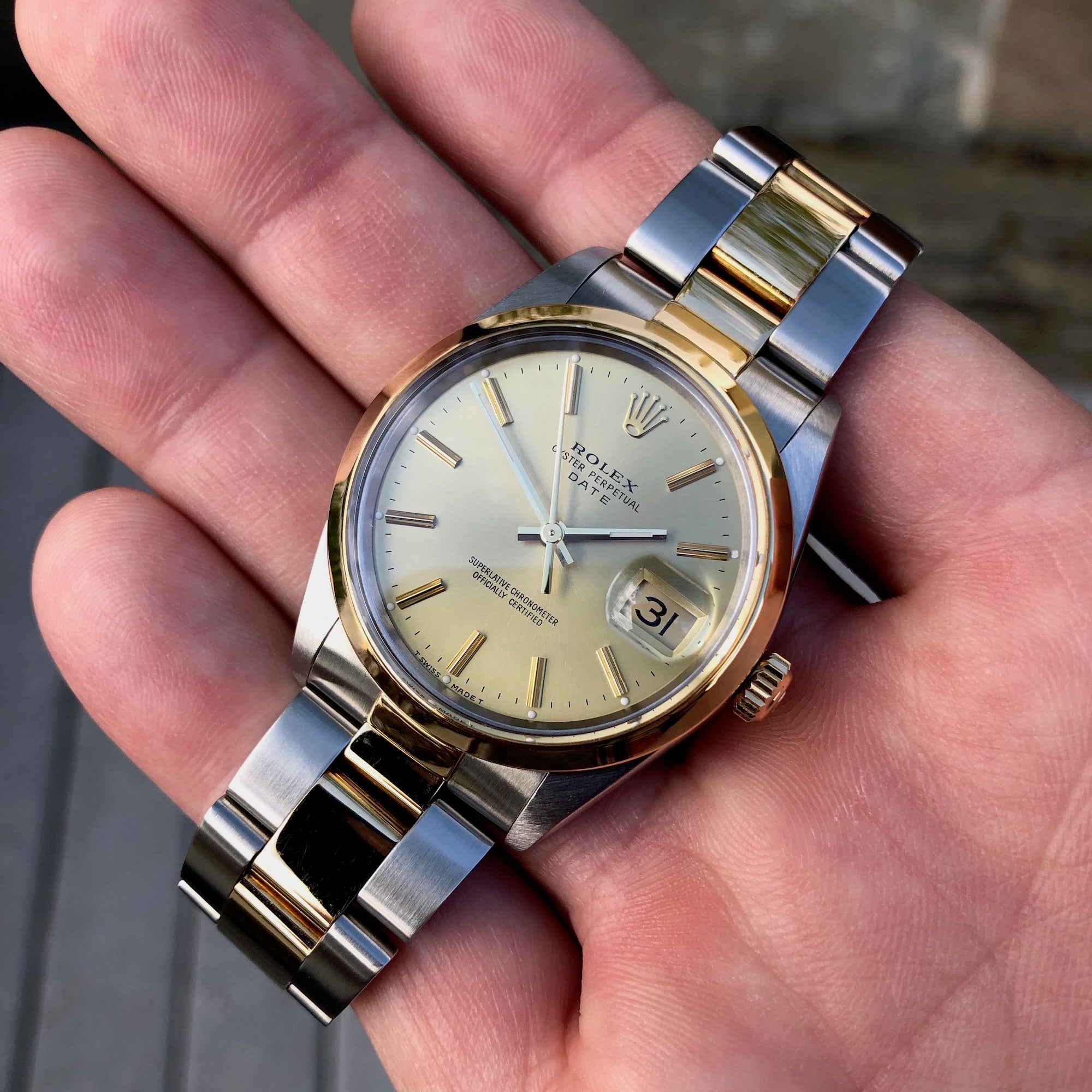Vintage Rolex Date 15003 Two Tone Oyster Champagne Stick Automatic ...
