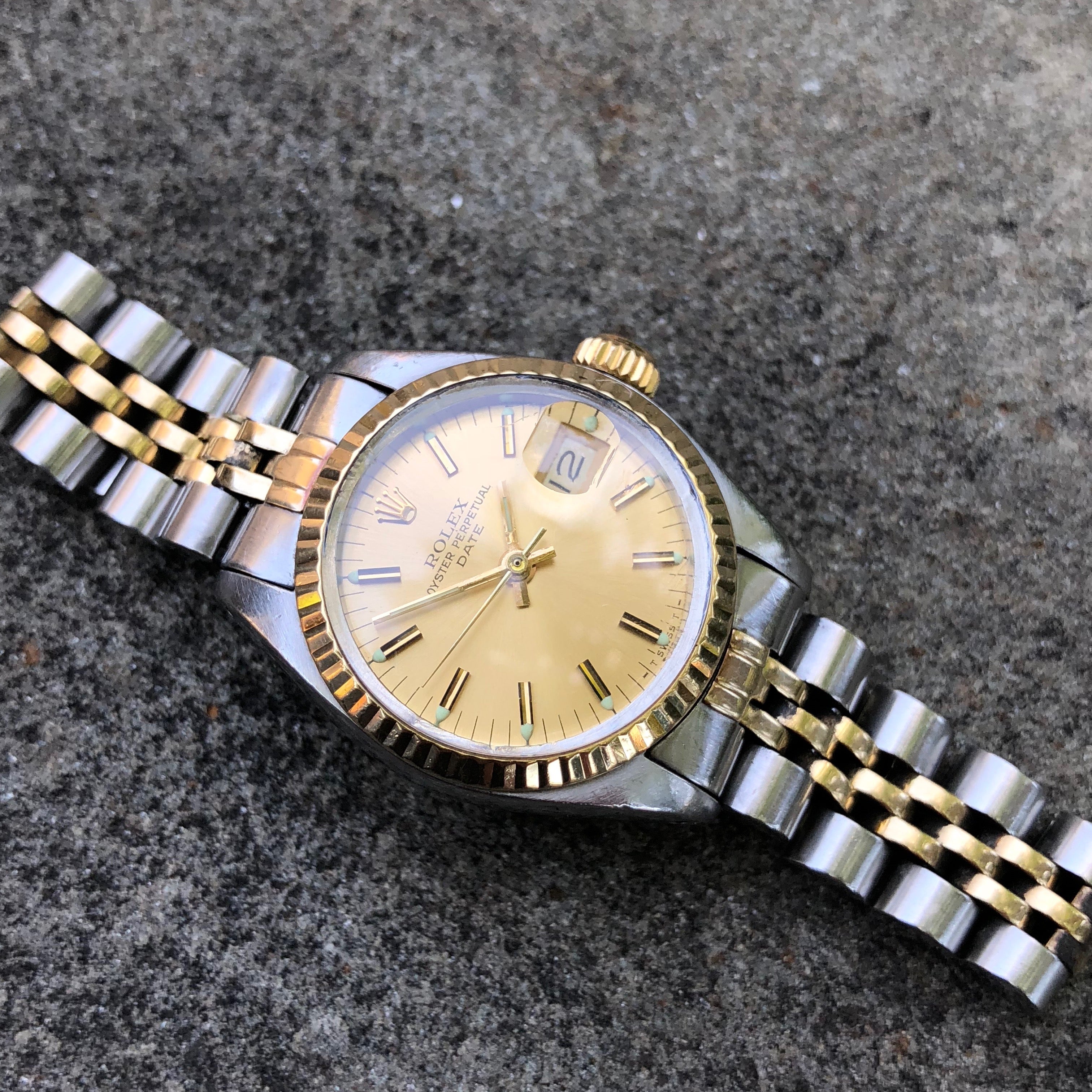 Vintage Rolex Date 6917 Ladies Two Tone Champagne Stick Steel 18K ...