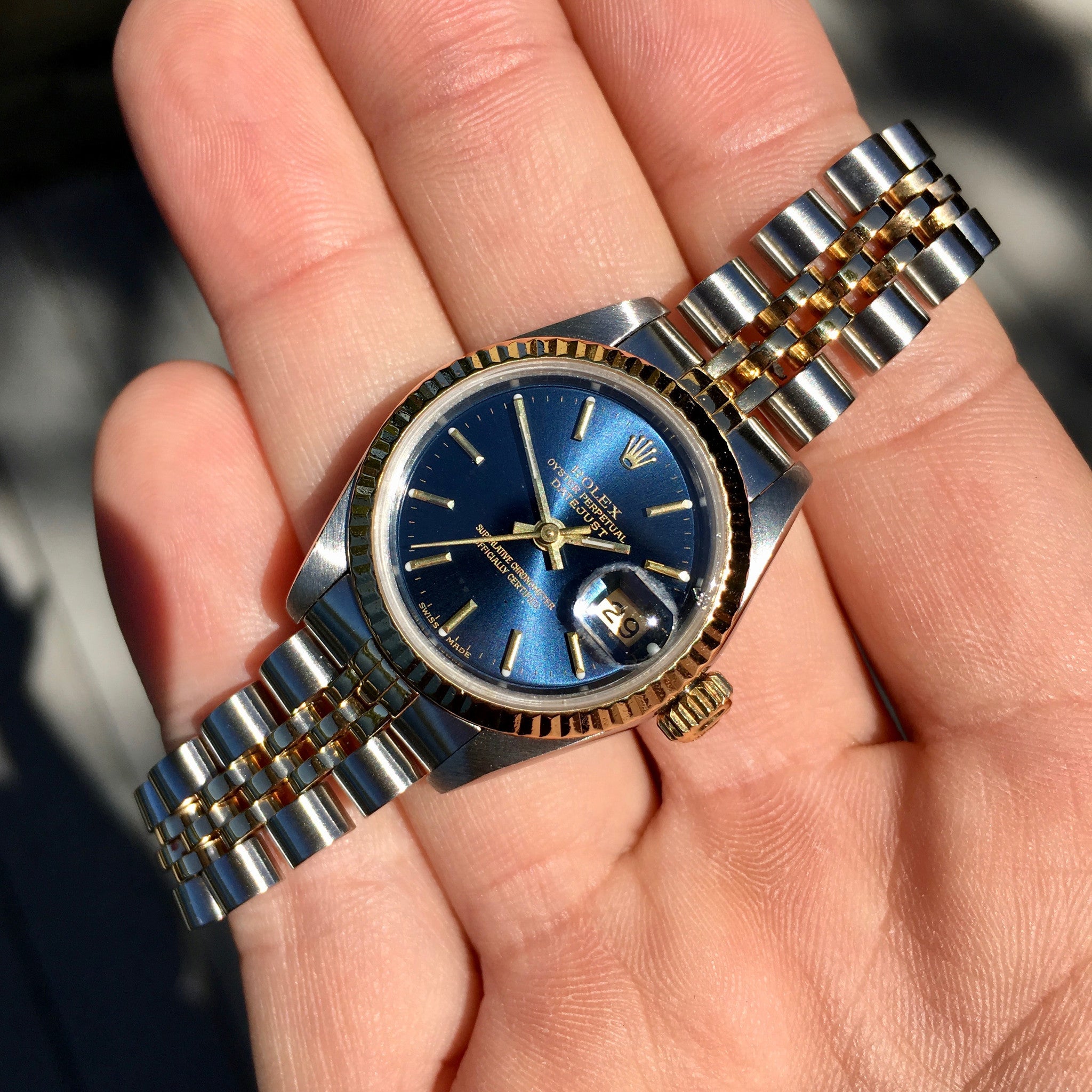 rolex two tone datejust blue dial