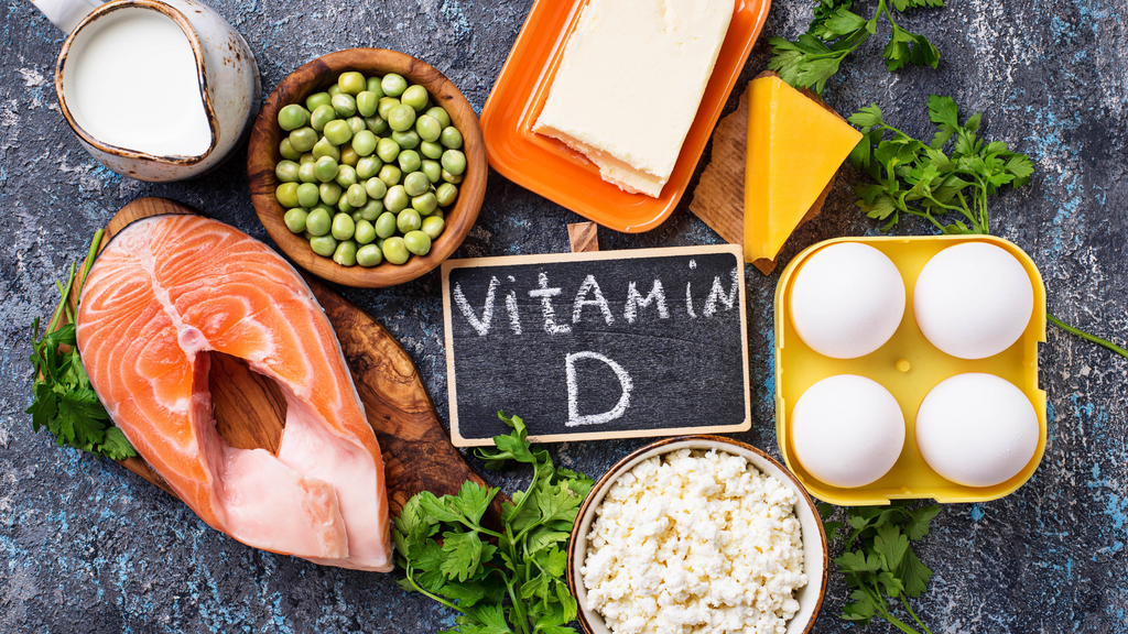 Foods, like salmon and eggs, which contain Vitamin D