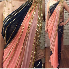 Buy Gorgeous Peach Color Designer Georgette Sequence Ready Made Lace  Stitching Work Designer Saree Blouse For Wedding Wear –