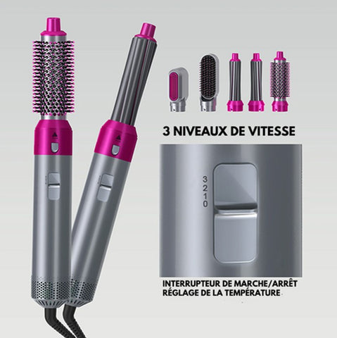 Sèche-cheveux professionnel soufflant 5 en 1 air chaud brosse sèche-linge  soufflant lisseur électrique friser fer plat friser outil de moulage (UE)