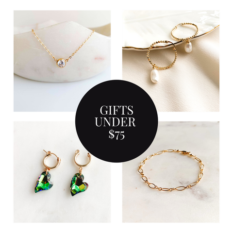 A set of four product images for jewelry gift ideas under $75