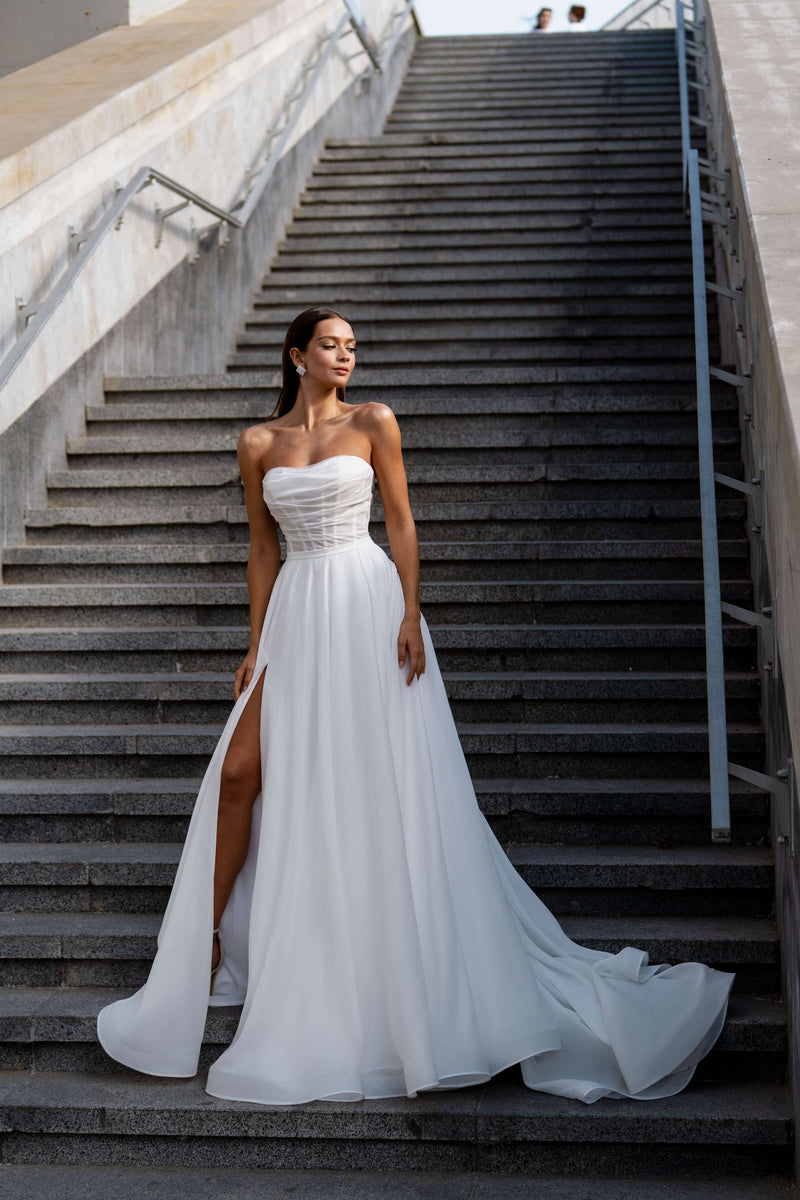 A-Line Organza Wedding Dress with Slit Skirt and Bow Sonesta Celine ...
