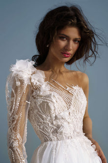 A-Line Wedding Dress with Bustier Corset and Lace Romanova Atelier