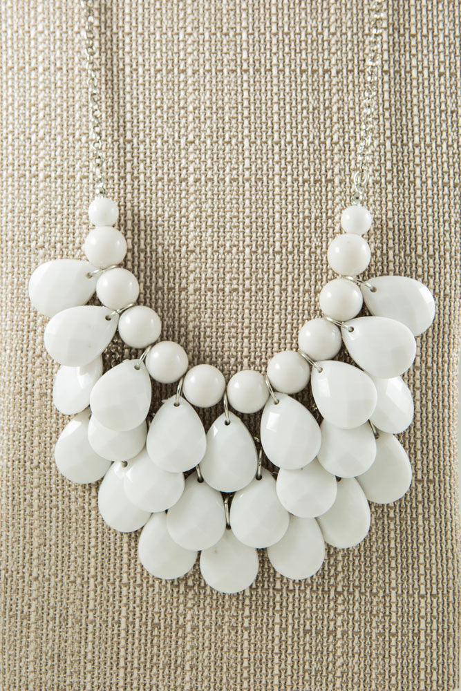 Layer Beaded Necklace, White