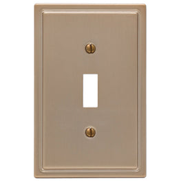The brushed bronze version of the Moderne collection of Amerelle decorative metal wallplates