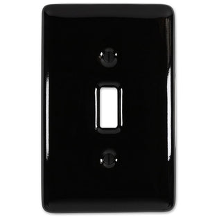 The glazed black version of the Metro collection of Amerelle decorative ceramic wallplates