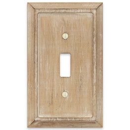 The weathered white version of the Dawson collection of Amerelle decorative wood wallplates