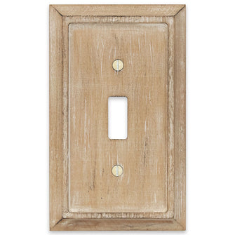 The weathered white version of the Dawson collection of Amerelle decorative wood wallplates