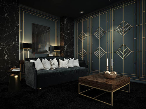 Professionally designed living room with an Art Deco decor style