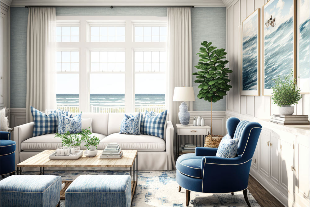 Professionally designed living room with a Coastal decor style