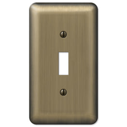 The brushed brass version of the Devon collection of Amerelle decorative metal wallplates