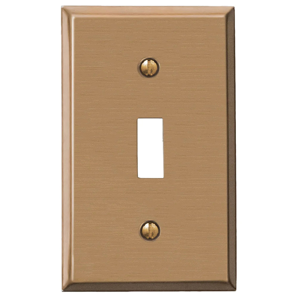 The brushed bronze version of the Edwardian collection of Amerelle decorative metal wallplates