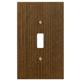 The Montana collection of Amerelle decorative wood wallplates in the rustic brown stained wood option