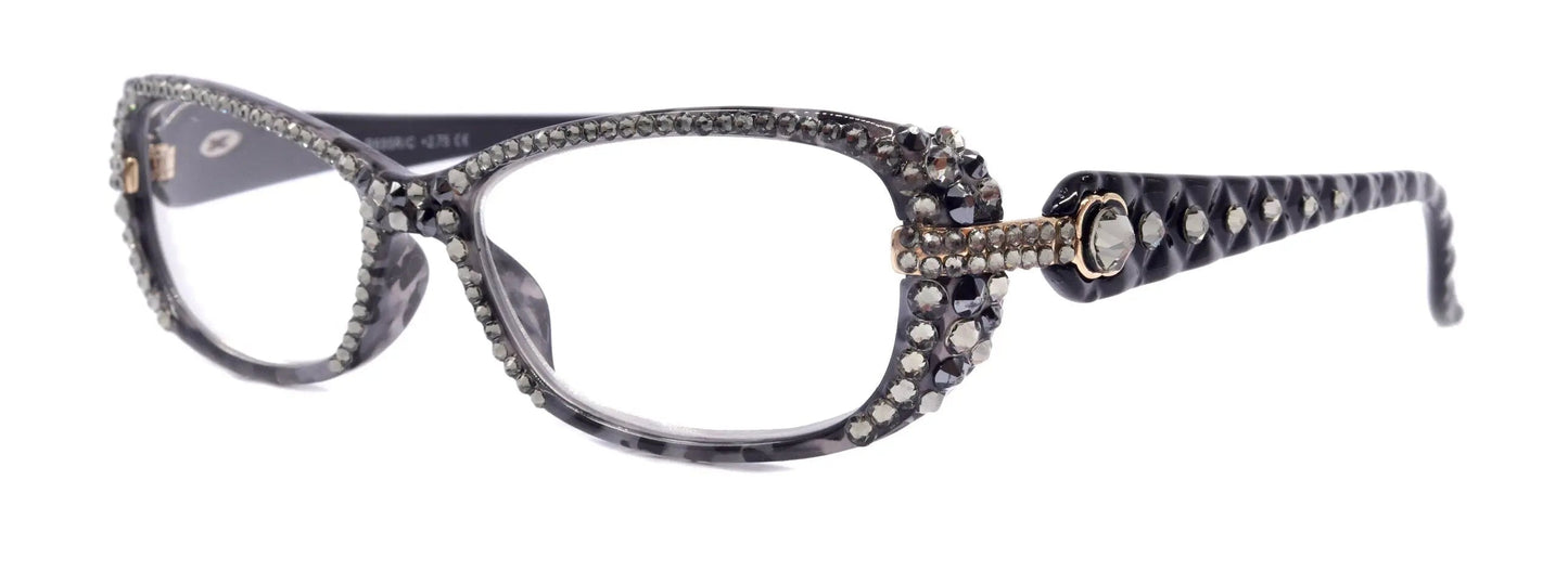 Glamour Quilted, (Bling) Women Reading Glasses W (Full Top) (Black Diamond, Hematite) Genuine European Crystals , NY Fifth Avenue 