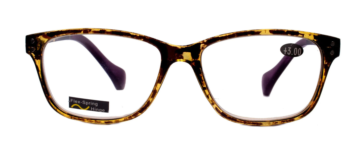 Milan, (Premium) Reading Glasses HighEnd Reader +1.25..+3 Magnifying Optical Square Wayfarer Style Tortoise Brown n (Purple) NY Fifth Avenue 