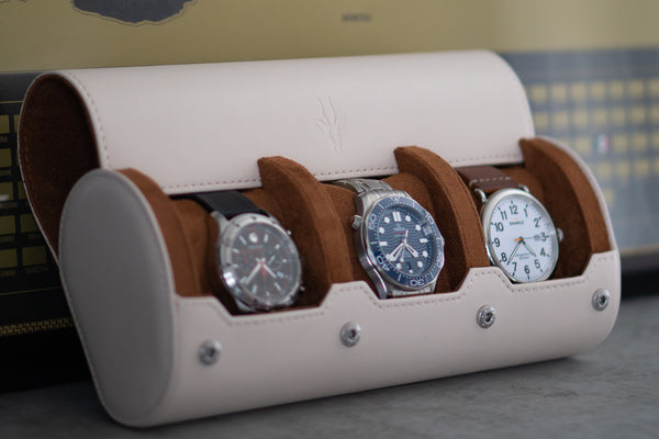 genuine leather travel watch roll with classy watches - the mocha