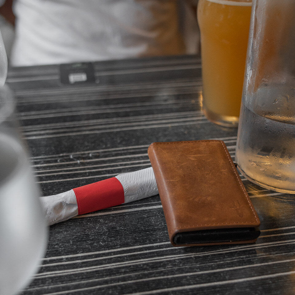 leather wallet on table