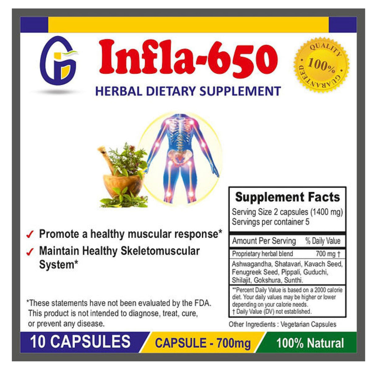 Infla-650 (10 capsule) + HerbUSA Flexiglide Joint Care Bundle