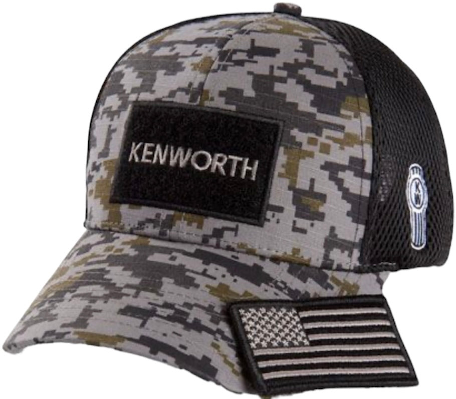 Kenworth Trucks Digi Camo Flag Patch Mesh Trucker Cap/Hat 6 Panel Stru ...