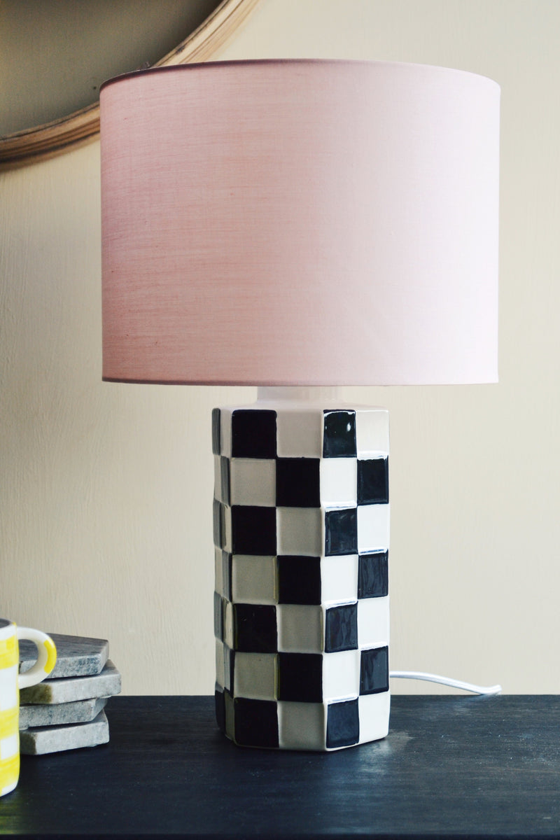 Black White Check Ceramic Lamp with Pink Shade – Spicer and Wood