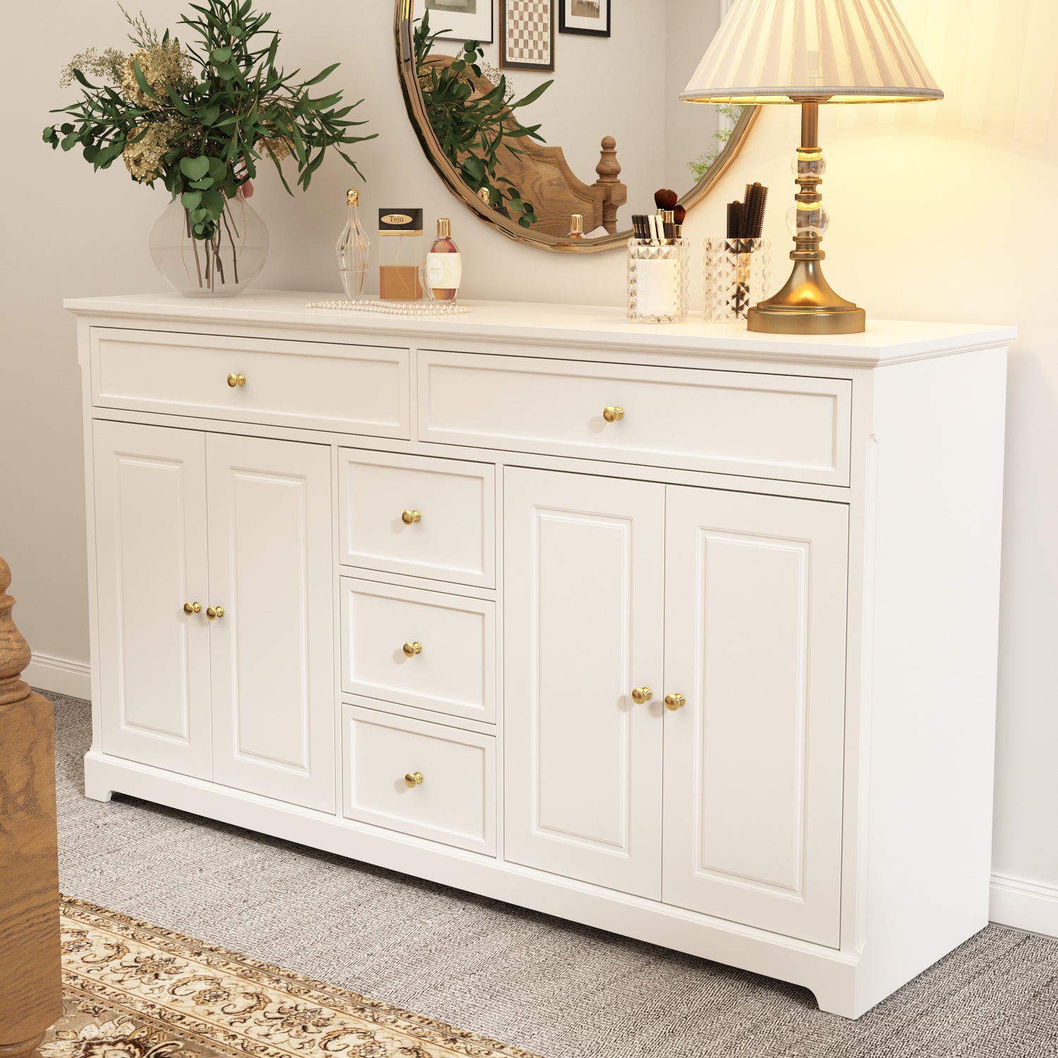 FUFU&GAGA 10-Drawer White Paint Finish Dresser Chest of Drawers Cabinet  35.4 in. H x 55.1 in. W x 15.7 in. D KF330034-01-c - The Home Depot