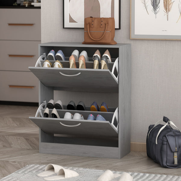 Modern Shoe Storage Cabinet with 3 Flip Drawers,Wood 3-Tier Shoe Rack Storage Organizer for Entryway, Wooden Shoe Cabinet for 18-20 Pair of Shoes,Grey