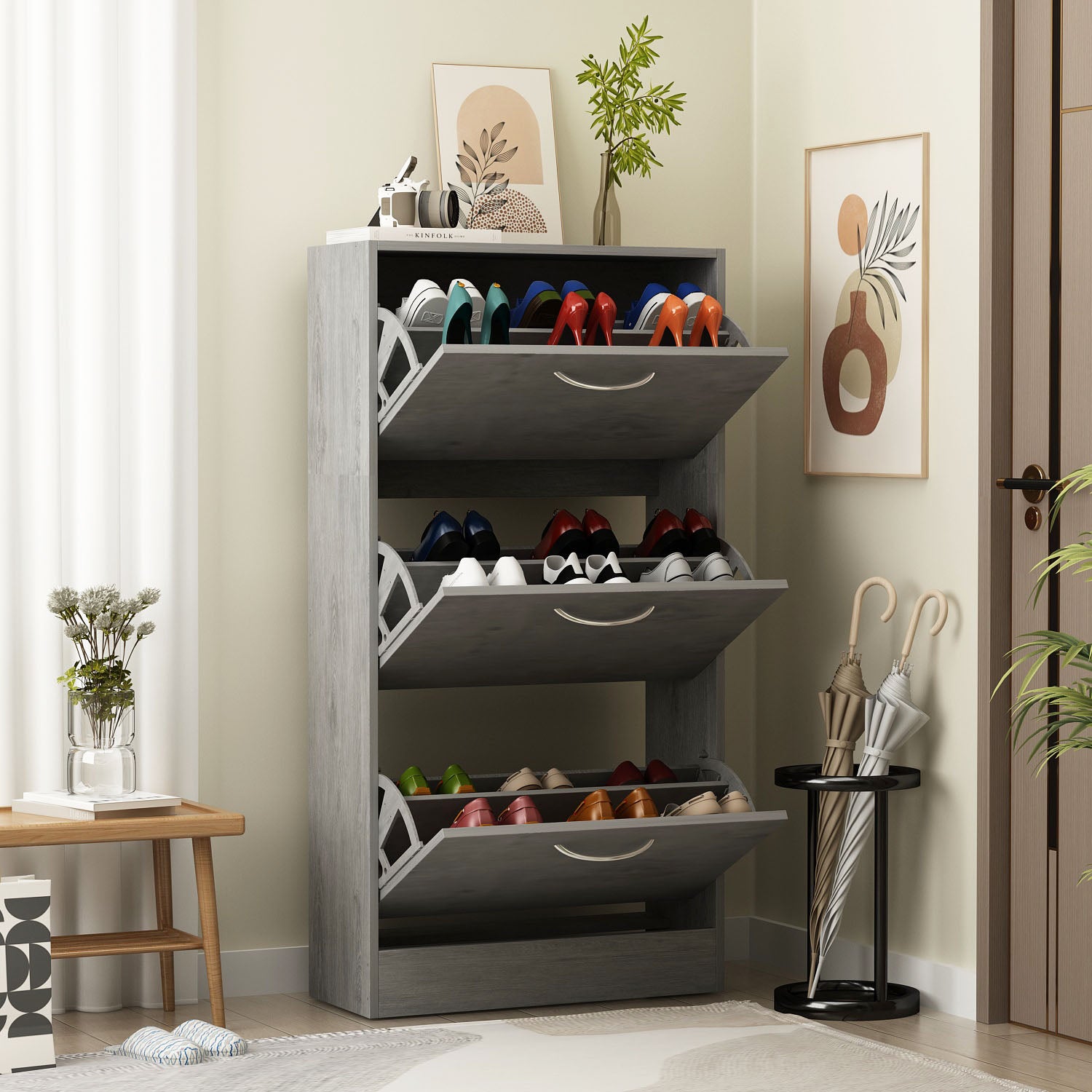 Homegear Large Free Standing Fabric Shoe Rack /Storage Cabinet