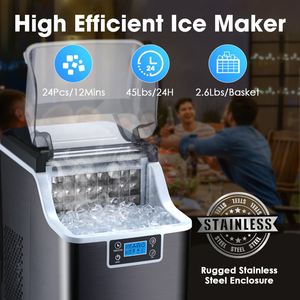 ROVSUN 200LBS/24H Commercial Ice Maker, Freestanding Ice Machine with 29lbs  Storage Bin, LED Touch Panel & Installation Kit Perfect for Home Office