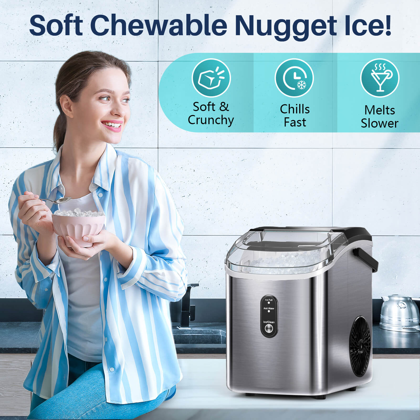 Nugget Pebble Ice Maker Countertop HZB-15N - Kismile