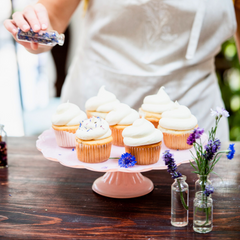 Edible Flower Petals sprinkled over cupcakes