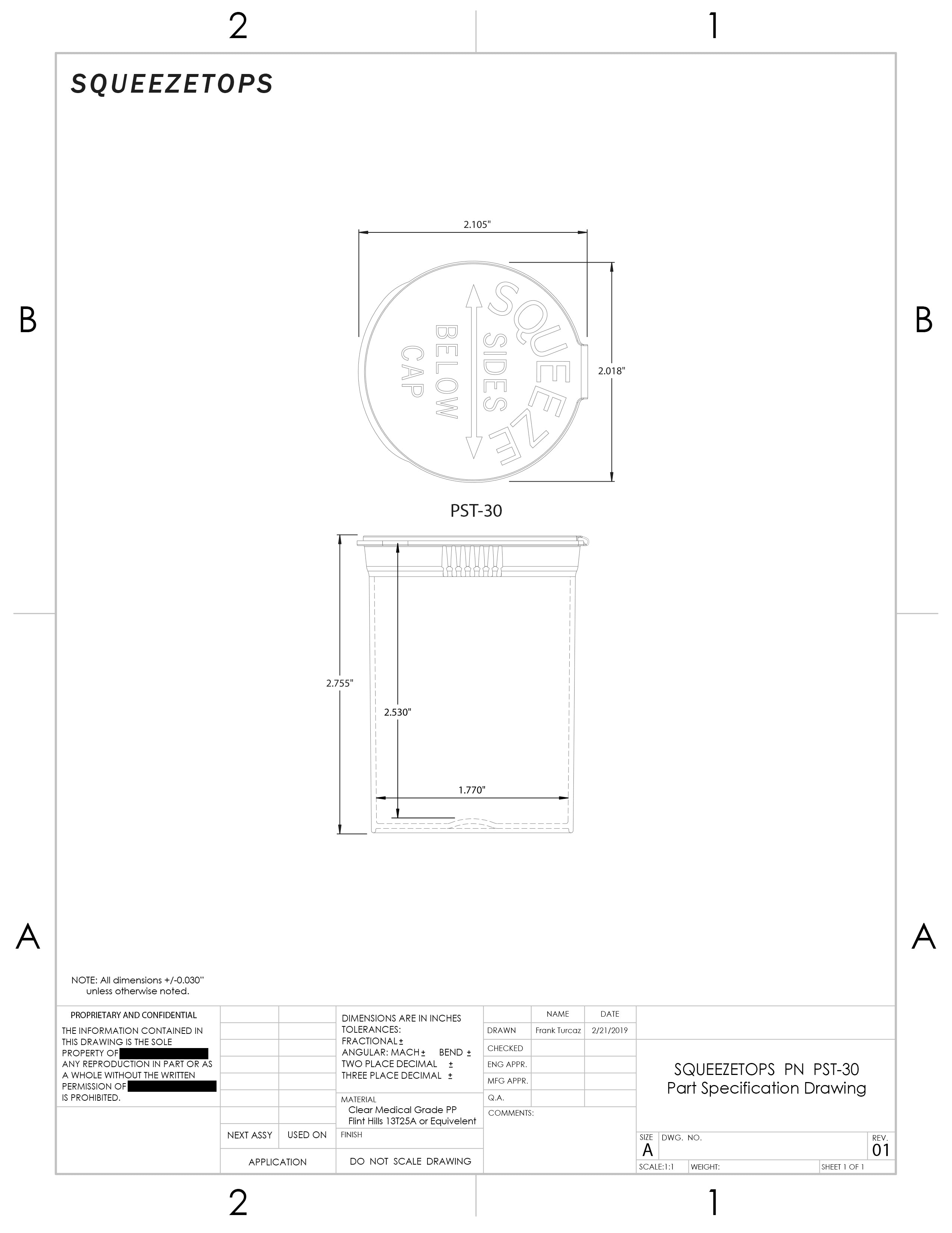 Squeezetops PST-30 Spec Drawing