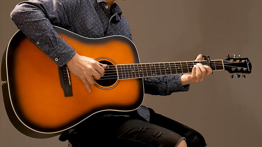 sunburst non-cutaway acoustic guitar
