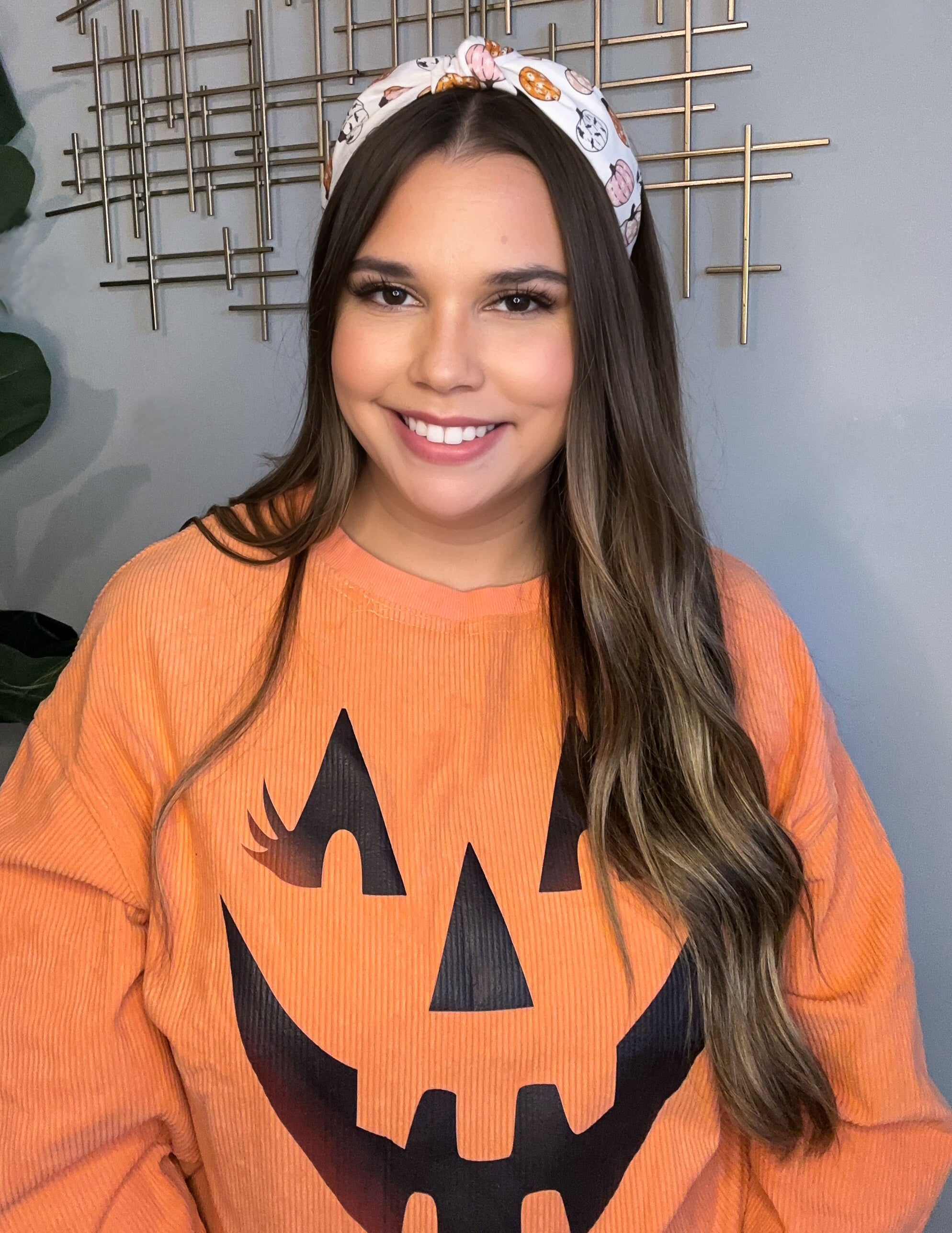 Pumpkin Face Corded Crewneck