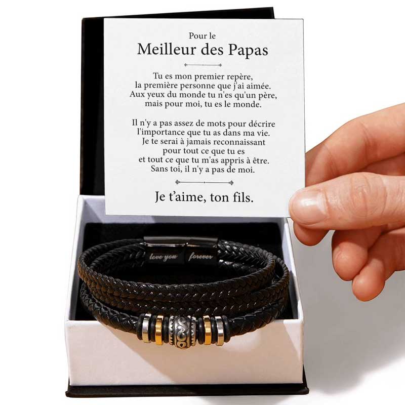 Bracelet tressé en cuir - Meilleur des Papas | Je t'aime, ton fils - Luna Jewels France product image