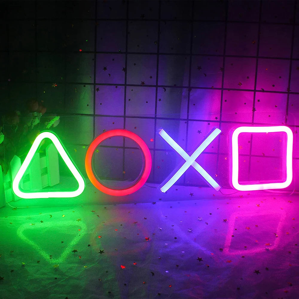Game Controller Button Symbols | Large Neon Sign | USB | LED Neon Light | Wall Art | Indoor Lights
