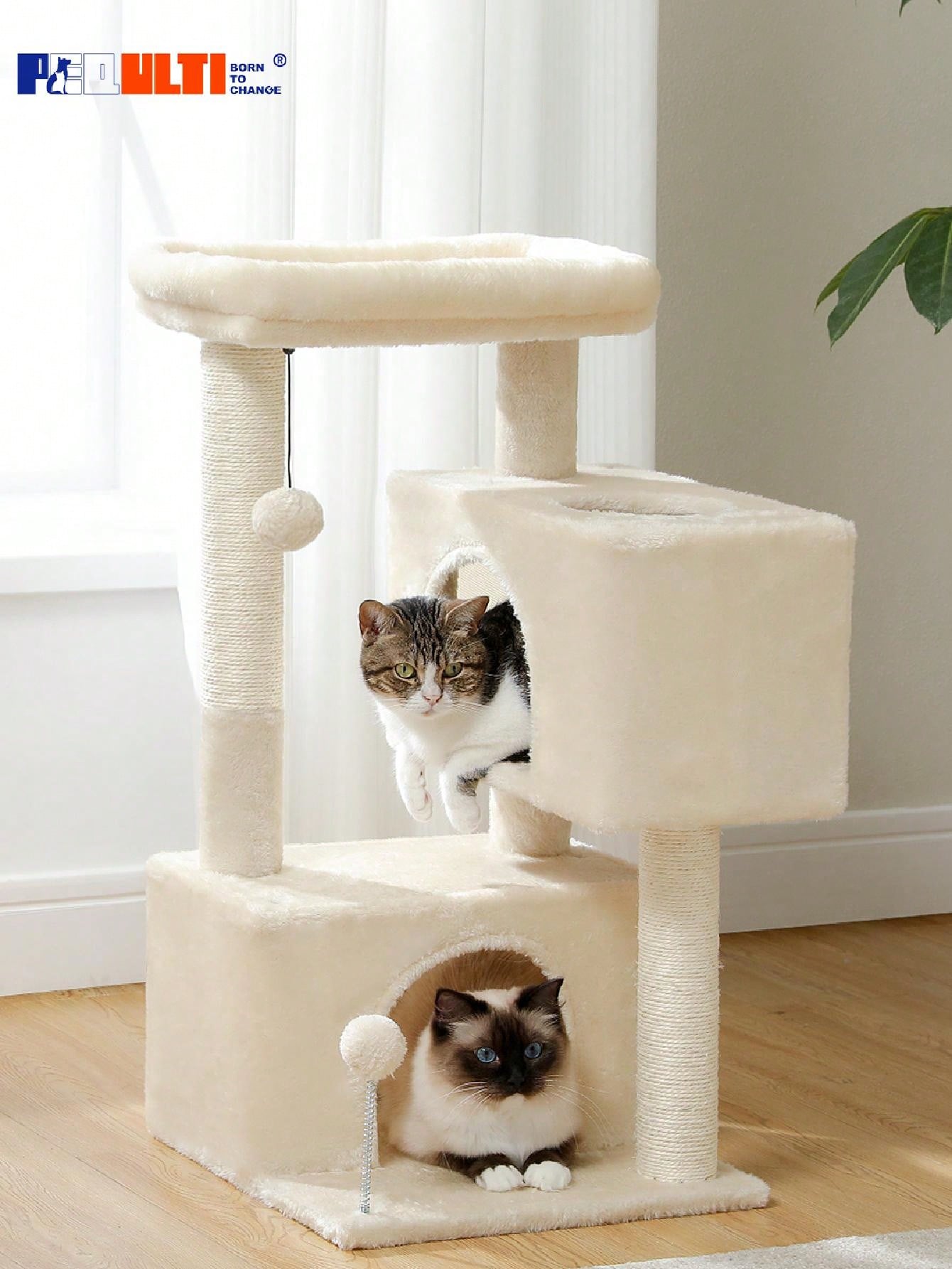 31.5" Cat Tree Cat Tower With Dual Large Condos Kittens And Medium Size Cats