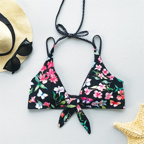 Petals and Polk-a-dots tie front bikini top