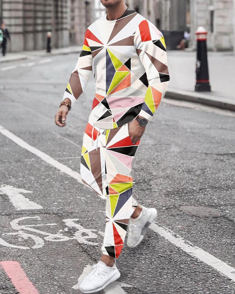 Men's Fashion Multicolour Geometric Printing Long-sleeved Suit
